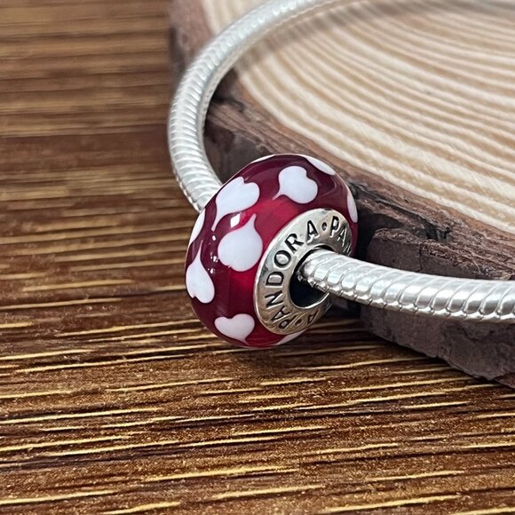 Murano Glass Red love Pink Hearts Bead Charm - Picture 3 of 6